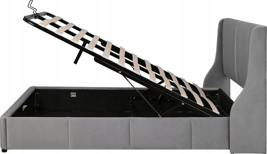 Kárpitozott hidraulikus ágy 140 x 190, franciaágy szürke