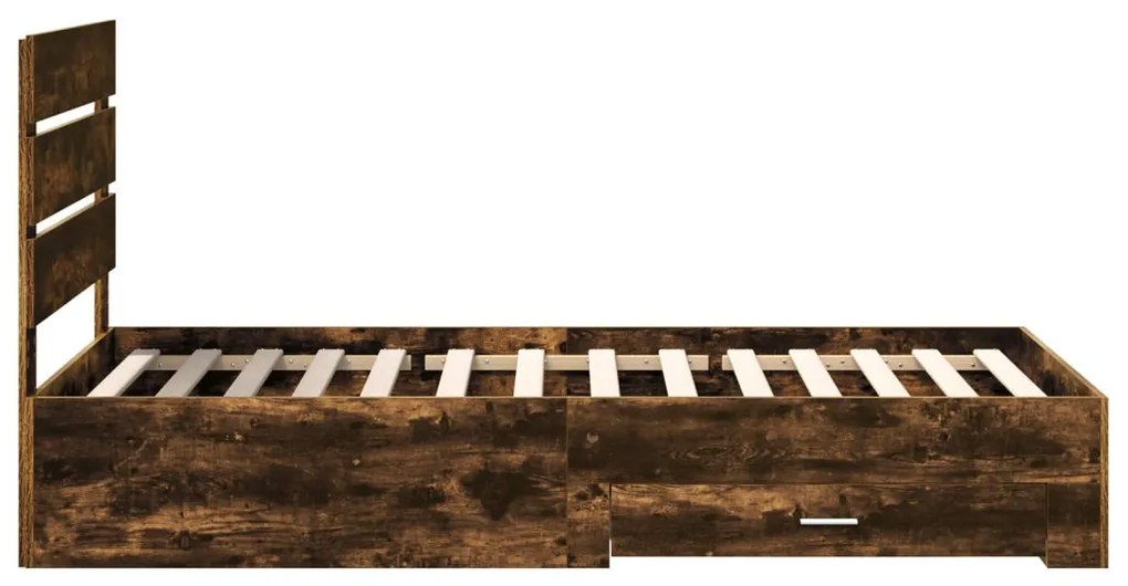 vidaXL Ágykeret fiókkal fejtámlával Füstölt tölgy 90 x 200 cm Faanyag