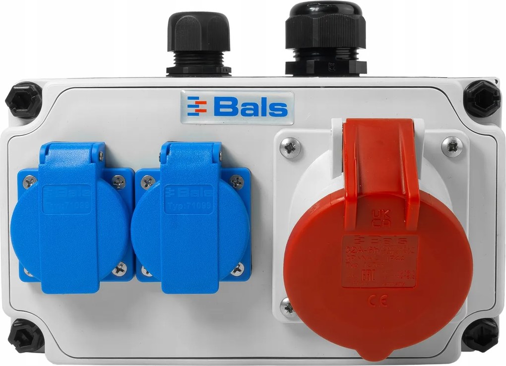 Építőipari kapcsolószekrény 32A Cee 2x230V 16A erbetka Schuko IP44 Bals