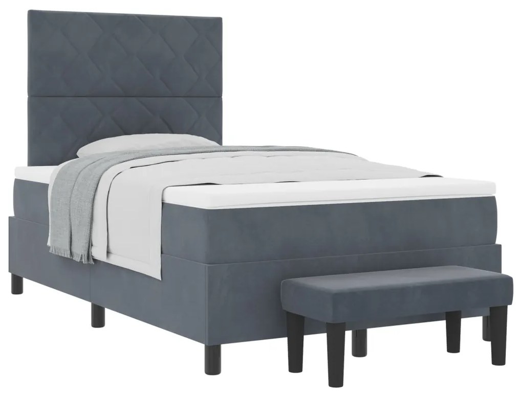 Box Spring Ágy Matraccal és Paddal Sötétszürke 120x190 cm Bársony