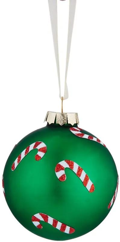 HANG ON üveggömb karácsonyfadísz 'Candy Cane' zöld, 8cm