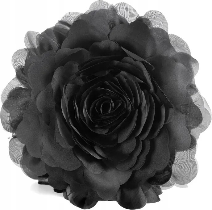 Dekoratív párnahuzat 40 cm fekete 3D virágos párna dekoráció kerek