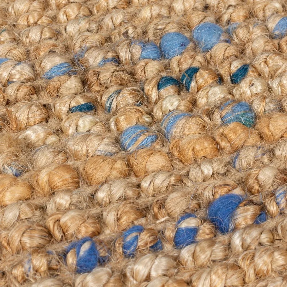 Kék-natúr színű kézi szövésű juta futószőnyeg 60x230 cm Jute Boucle Blue – Flair Rugs