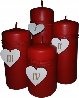 Adventi gyertya szett 1,2,3,4-as számokkal, matt piros színben