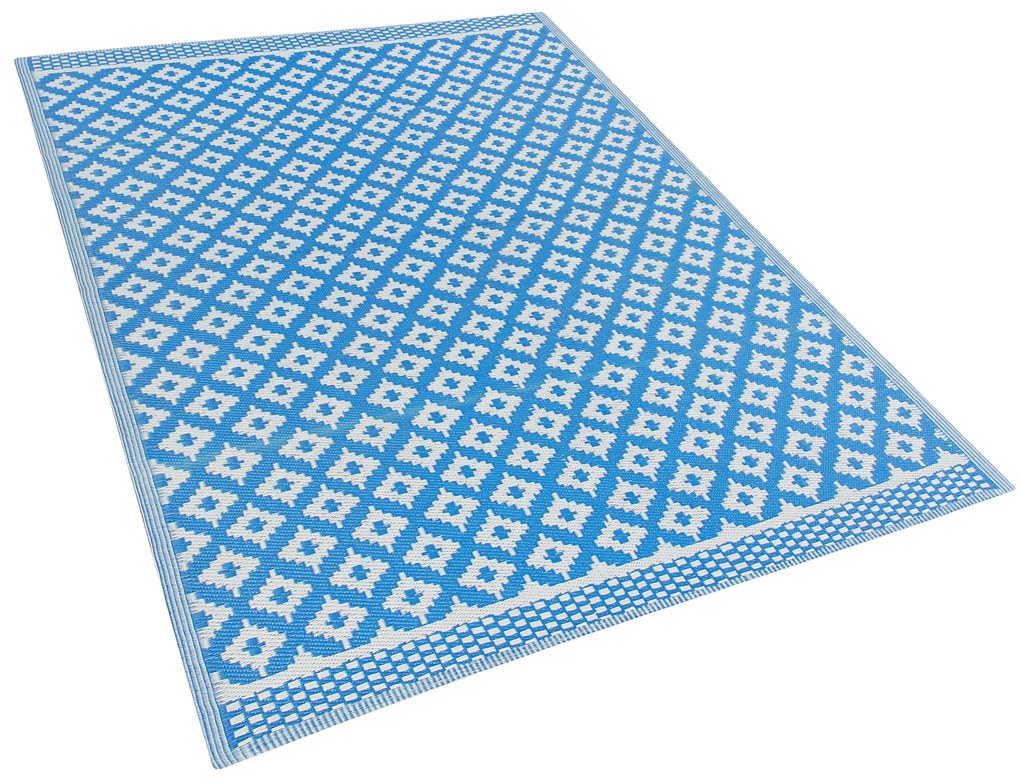 Kék Geometrikus Mintás Kültéri Szőnyeg 160 x 230 cm THANE Beliani