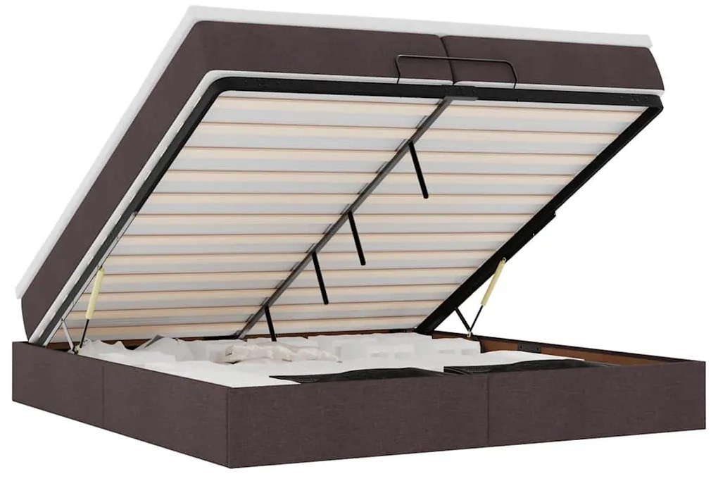 Ottomán ágykeret matracokkal Sötétbarna 200x200cm szövet