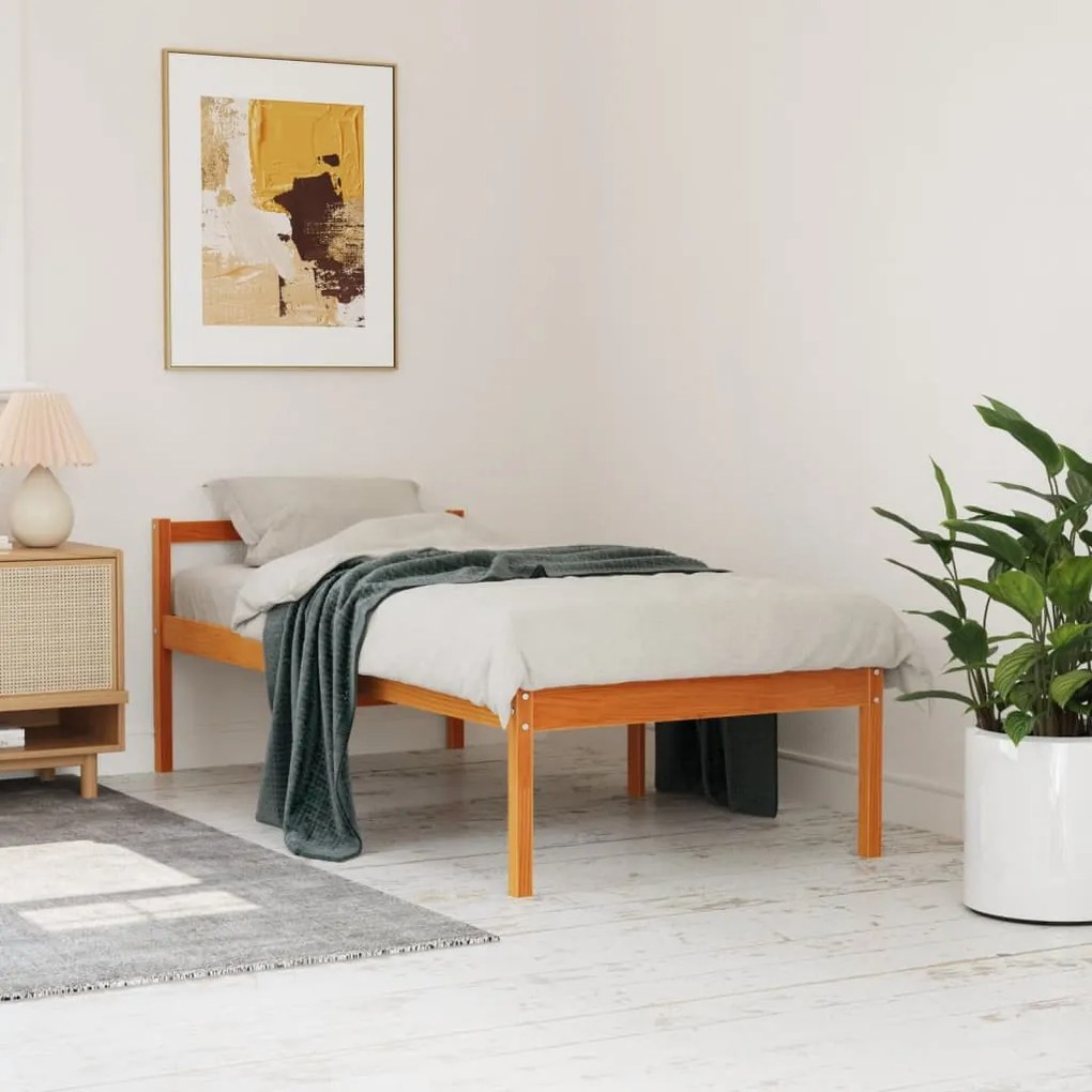Viaszbarna tömör fenyőfa időseknek való ágy 75x190 cm
