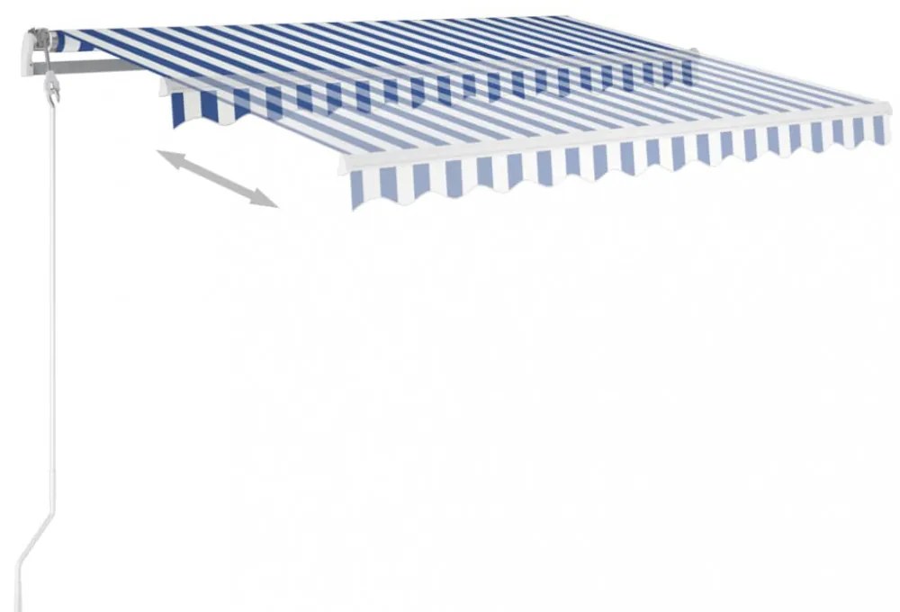 kék és fehér kézzel kihúzható LED-es napellenző 350x250 cm