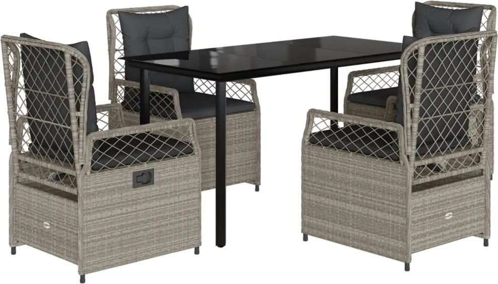 vidaXL 5részes világosszürke polyrattan kerti étkezőgarnitúra párnával