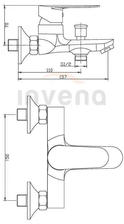 Invena Esla, falra szerelheto kádcsaptelep, króm, INV-BW-94-001-V