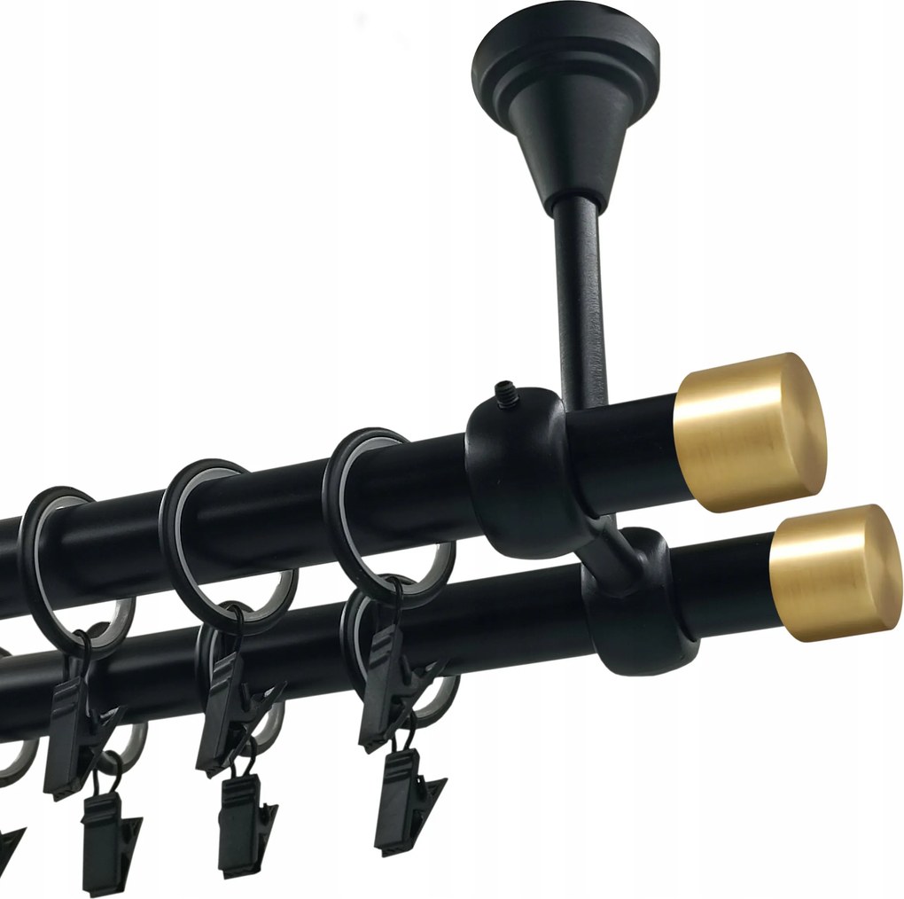 Dupla függönykarnis, Fém, mennyezeti, 19+19 mm, Matt Fekete, 160 cm, Luna Gold