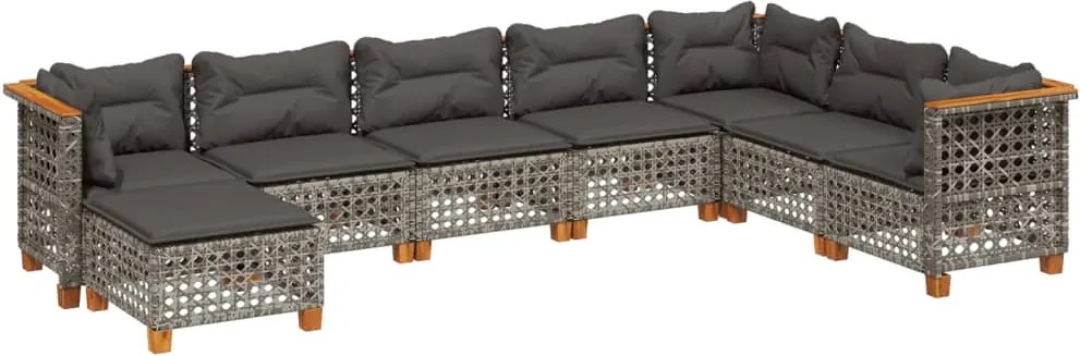 vidaXL 8 részes szürke polyrattan kerti ülőgarnitúra párnákkal