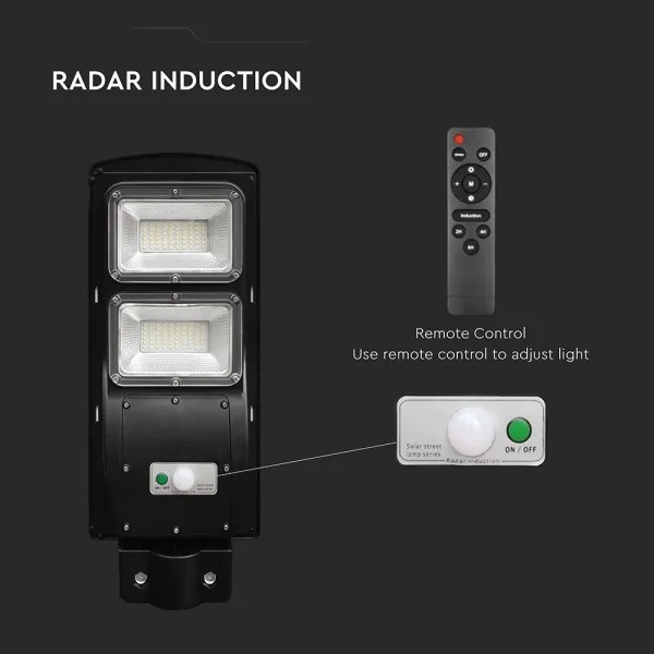 LED állítható fényerejű napelemes utcai lámpa LED/8W/3,2V 6000K IP65 9000 mAh +