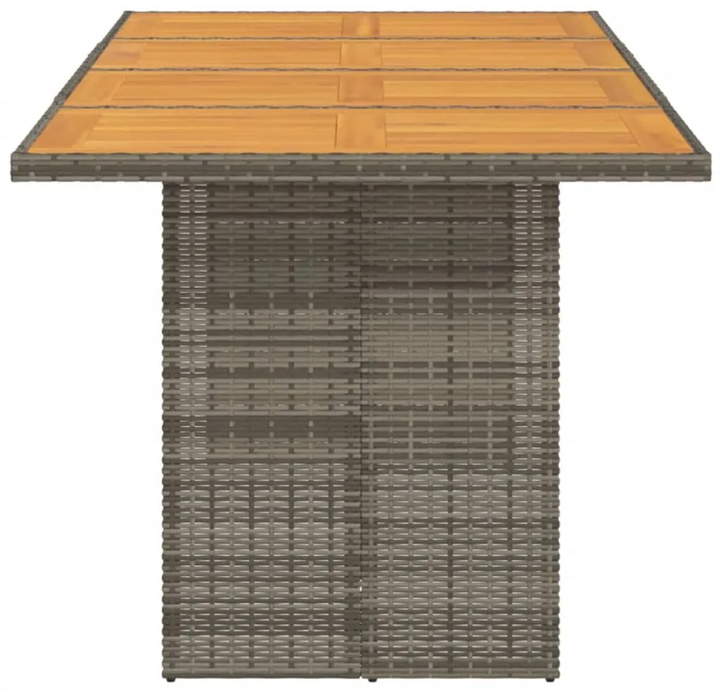 szürke polyrattan kerti asztal akácfa lappal 190 x 80 x 75 cm