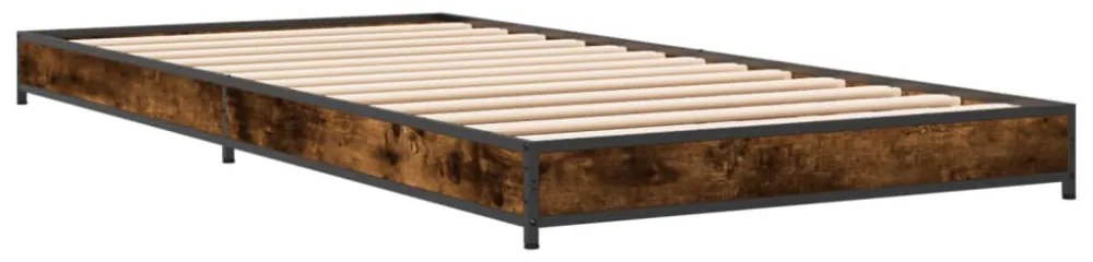 füstös tölgyszínű szerelt fa és fém ágykeret 100 x 200 cm
