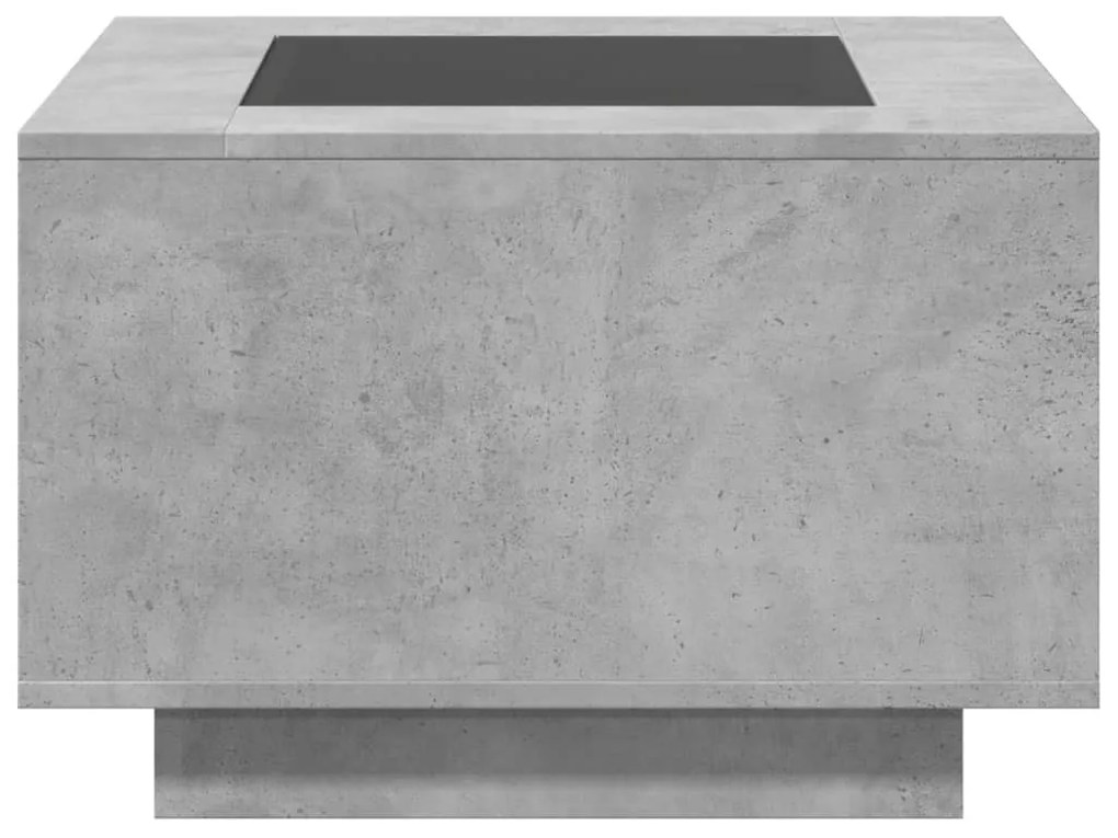 betonszürke szerelt fa dohányzóasztal LED-del 60 x 60 x 40 cm