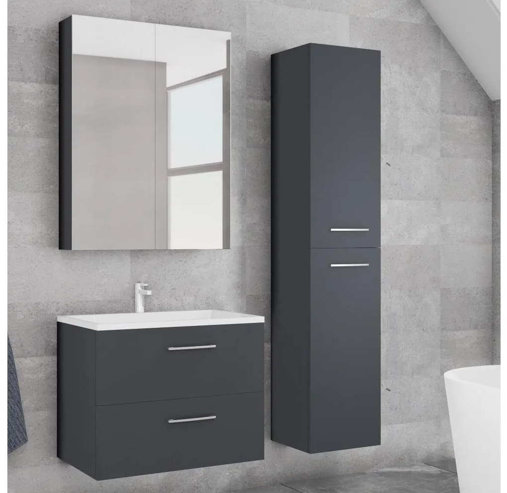 Fürdőszobaszekrény mosdóval KATE + tükörszekrény + fali szekrény antracit