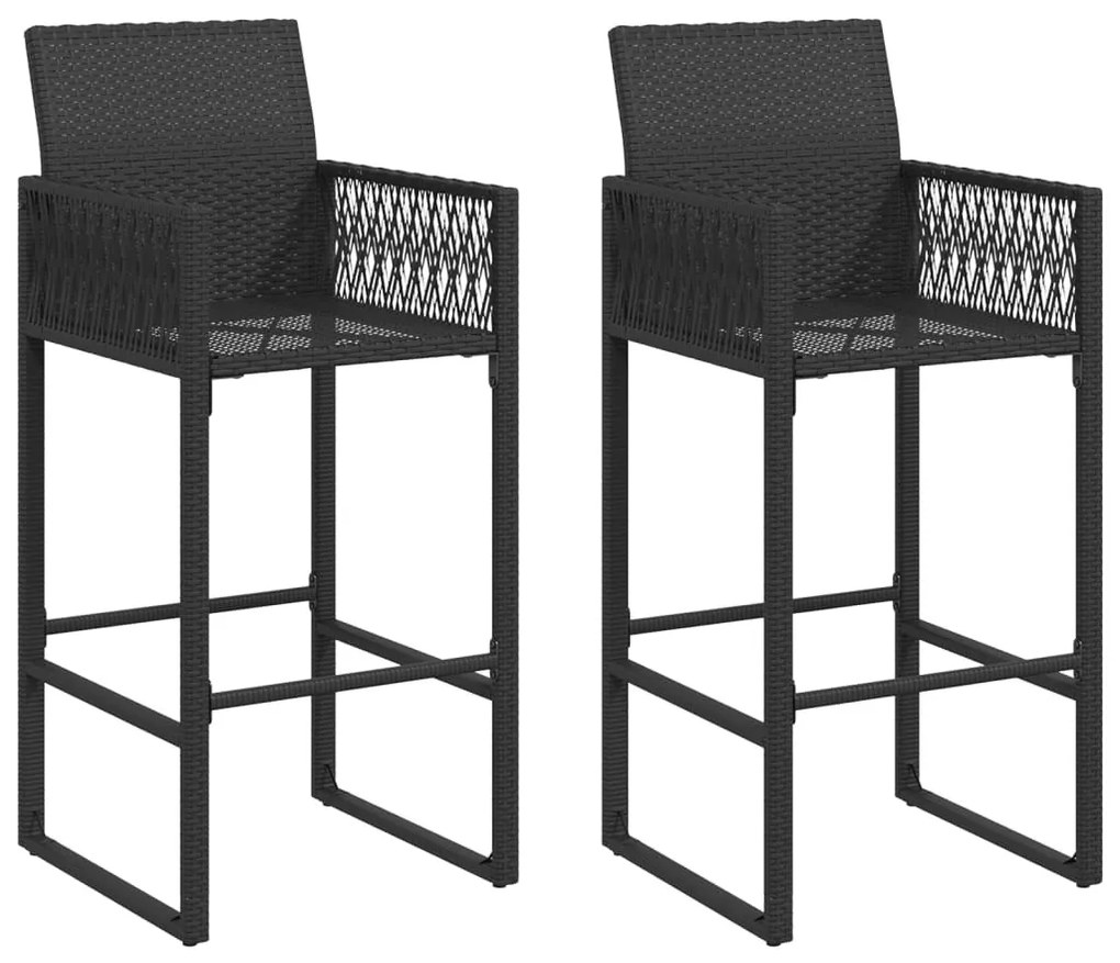 2 db fekete polyrattan kerti bárszék