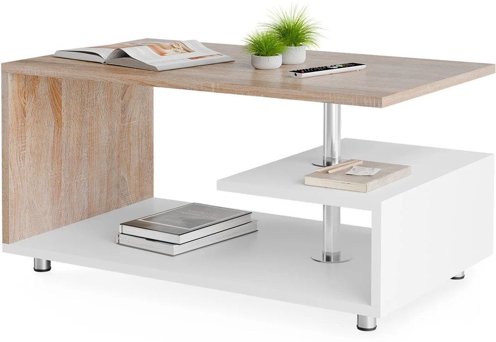 Casaria® Orlando dohányzóasztal 95x55x50 cm - fehér/tölgy