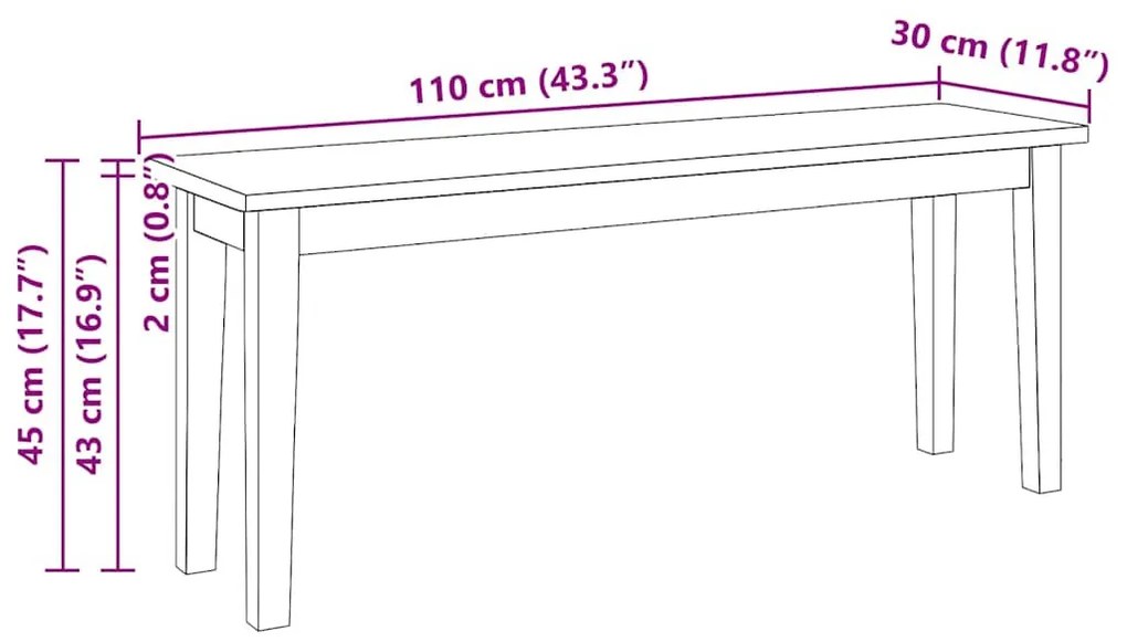 tömörfa gumiból pad 110 cm