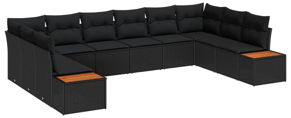 vidaXL Kerti Kanapé Szett párnával 10 pcs Fekete Poli rattan