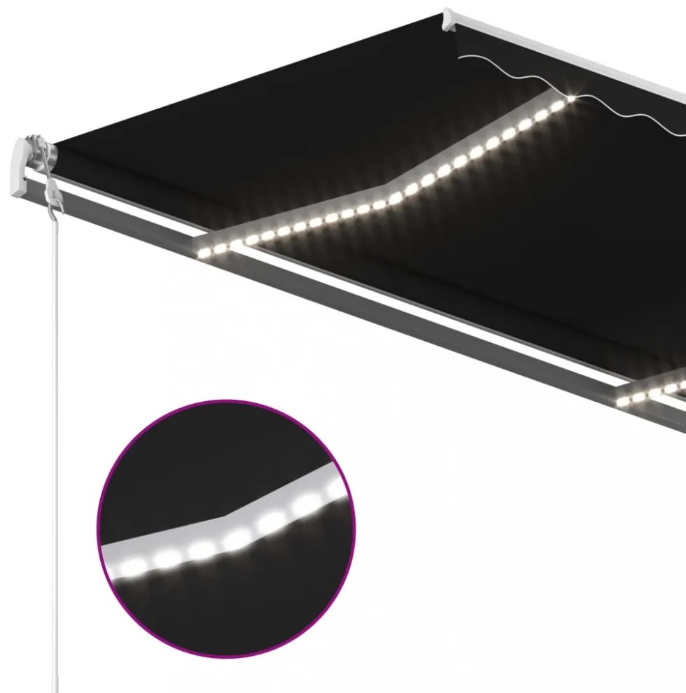 antracitszürke kézzel kihúzható LED-es napellenző 3 x 2,5 m