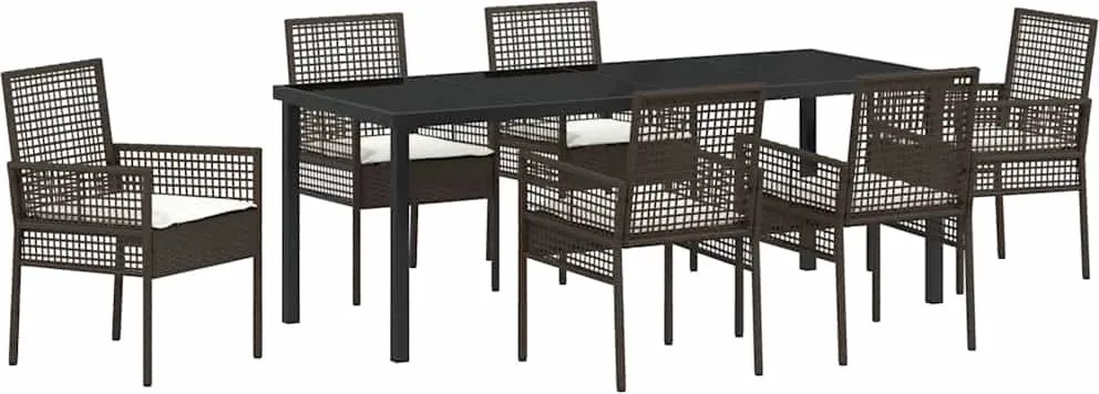 vidaXL Kert étkező szett párnával 7 pcs Barna polirattan