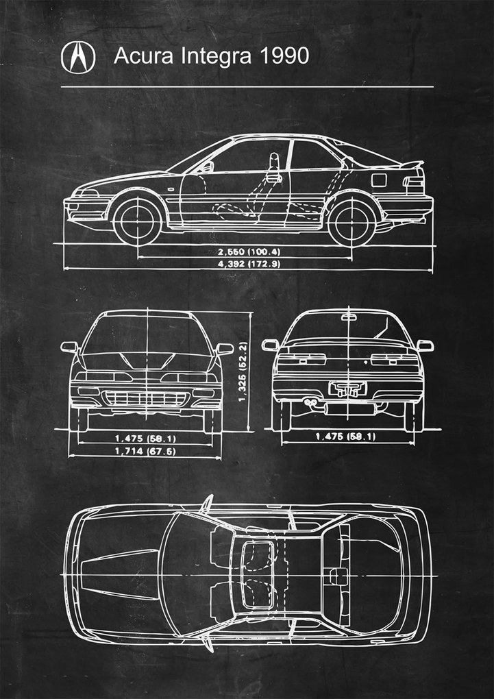 Poszter Acura Integra 1990 Retro Patent Séma