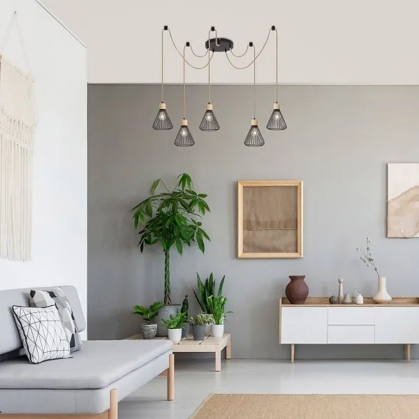 Rabalux 3150 - Csillár zsinóron FARFALLE 5xE27/40W/230V pók fekete/bükkfa