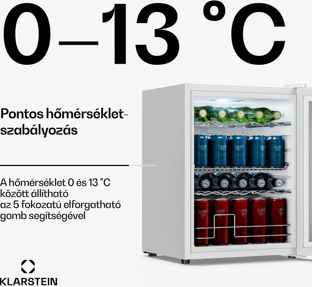 Klarstein Beersafe italhűtő tükörüveg ajtóval | 64 x 48 cm | 85 W | 60 liter | Fehér