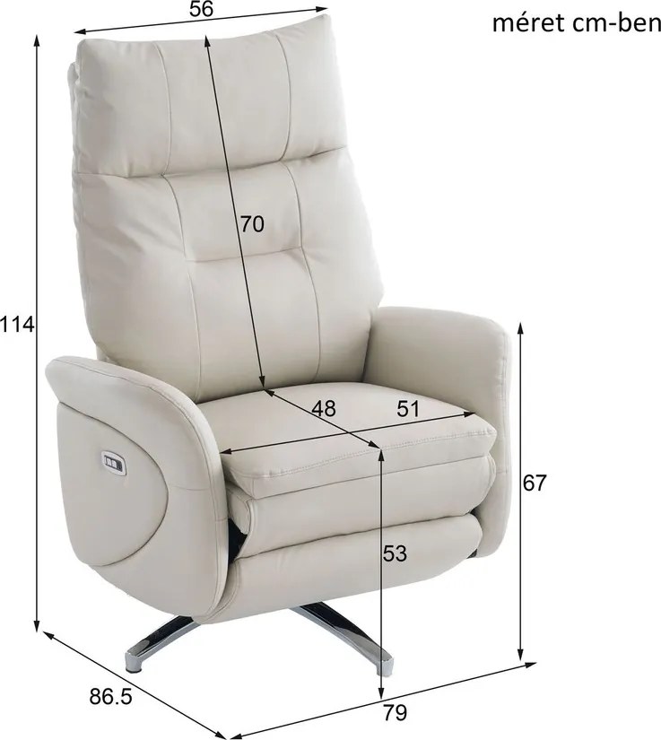 VASHOME Elektromos relaxációs fotel állítható háttámlávalés lábzsámollyal, USB töltővel, Bézs