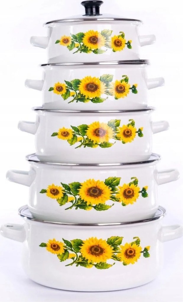 Nagy zománcozott edénykészlet fedővel 5db-os indukciós edény fehér