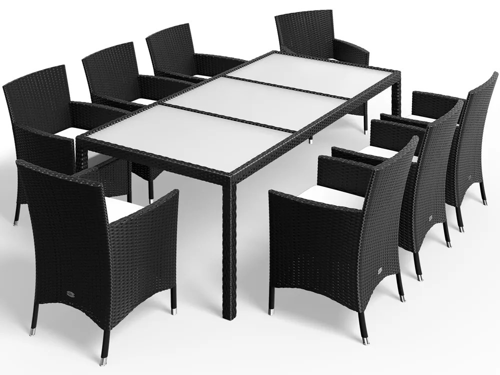 Casaria® Kerti rattan szett Berlin 1+8 - fekete