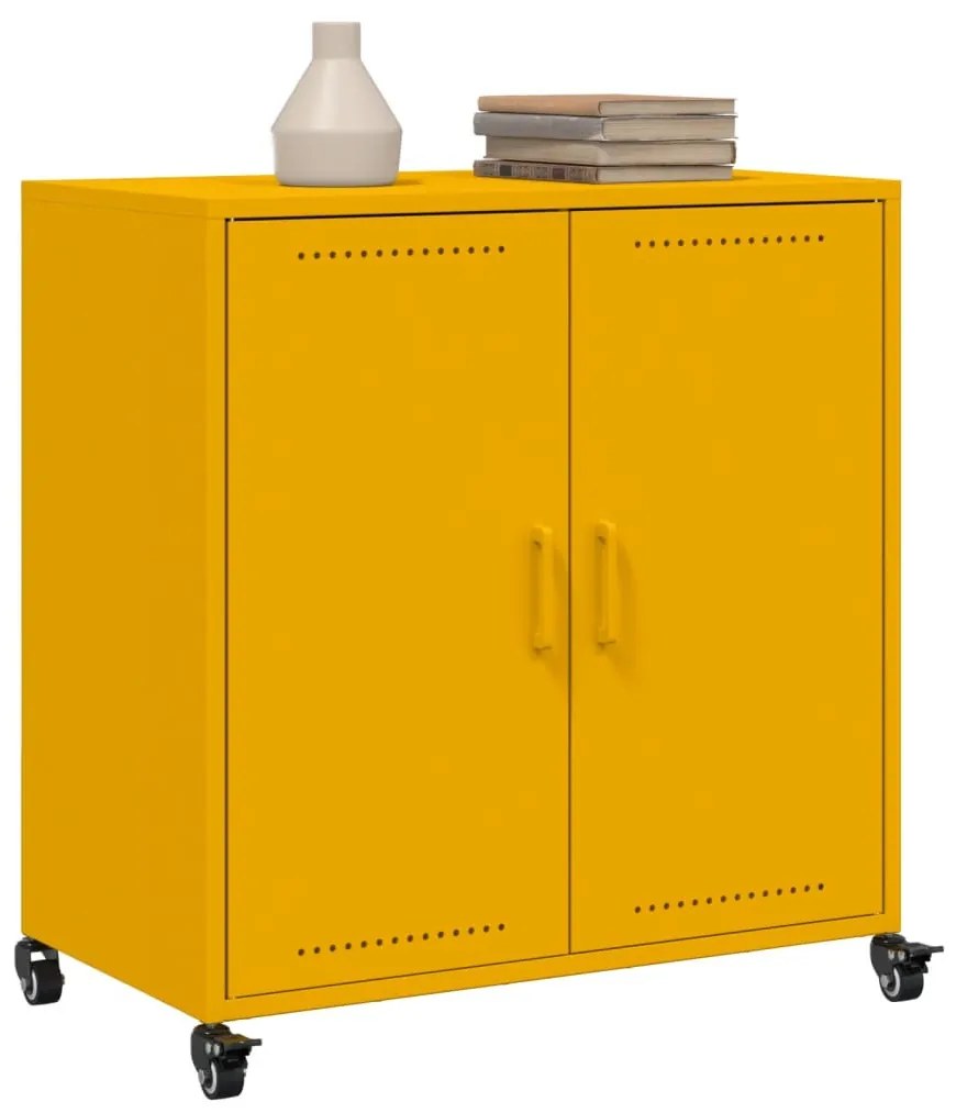 mustársárga acél tálalószekrény 68x39x72 cm