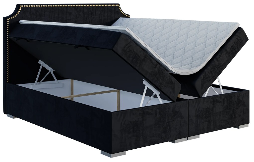 Franciaágy Boxspring 140 cm Lupin (fekete) (matraccal és tárolóhellyel). Akció -17%. 1043410