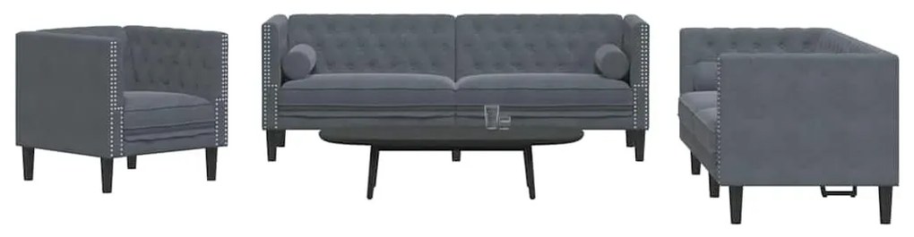 Kanapé Szett 3 pcs Sötétszürke Bársony