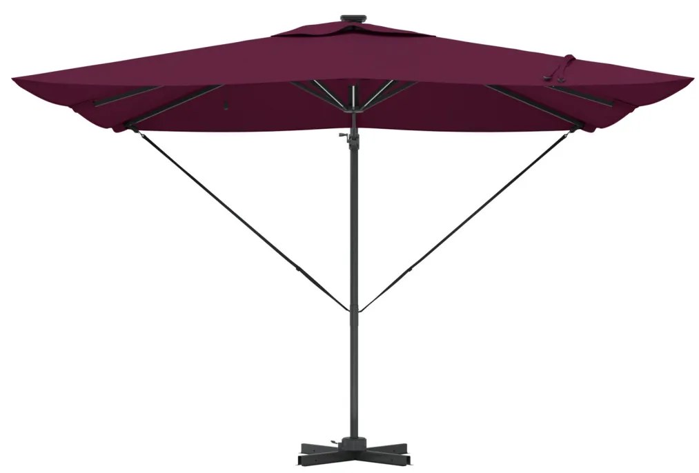 Cantilever Roma napernyő LED világítással, Bordeaux vörös, 286 x 285 x 270 cm alumínium.