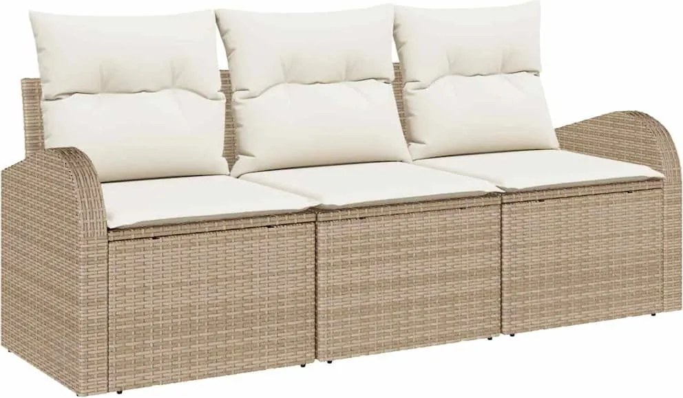 vidaXL Kerti Kanapé Szett Bézs polirattan