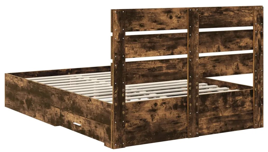 vidaXL Ágykeret fiókkal fejtámlával Füstölt tölgy 150 x 200 cm Faanyag