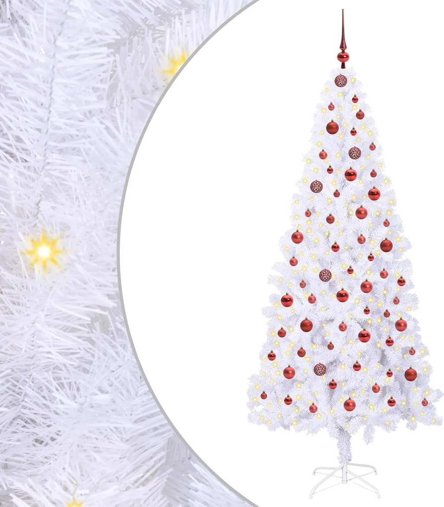 vidaXL Mű karácsonyfa 300 LED-del állvánnyal Fehér 210 cm PVC és Acél