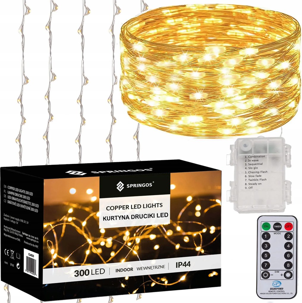 Fényfüggöny 300 Led 3x3m Jégcsap Lámpa Füzér Fehér Távirányító Ablakra