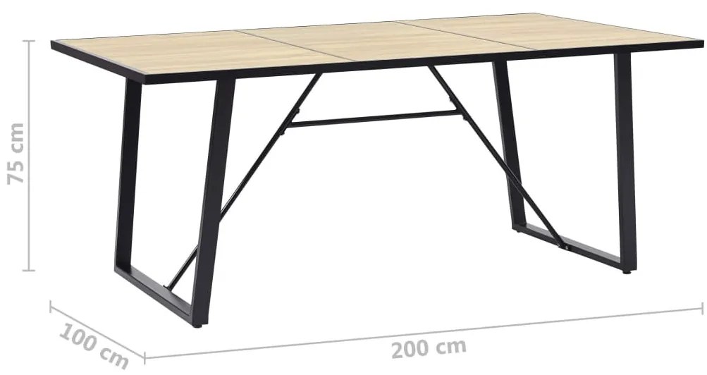 Tölgyszínű MDF étkezőasztal 200 x 100 x 75 cm