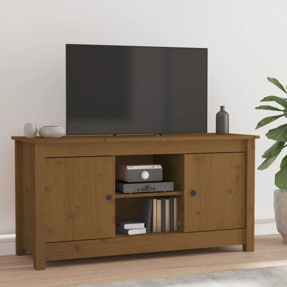 mézbarna tömör fenyőfa TV-szekrény 103 x 36,5 x 52 cm