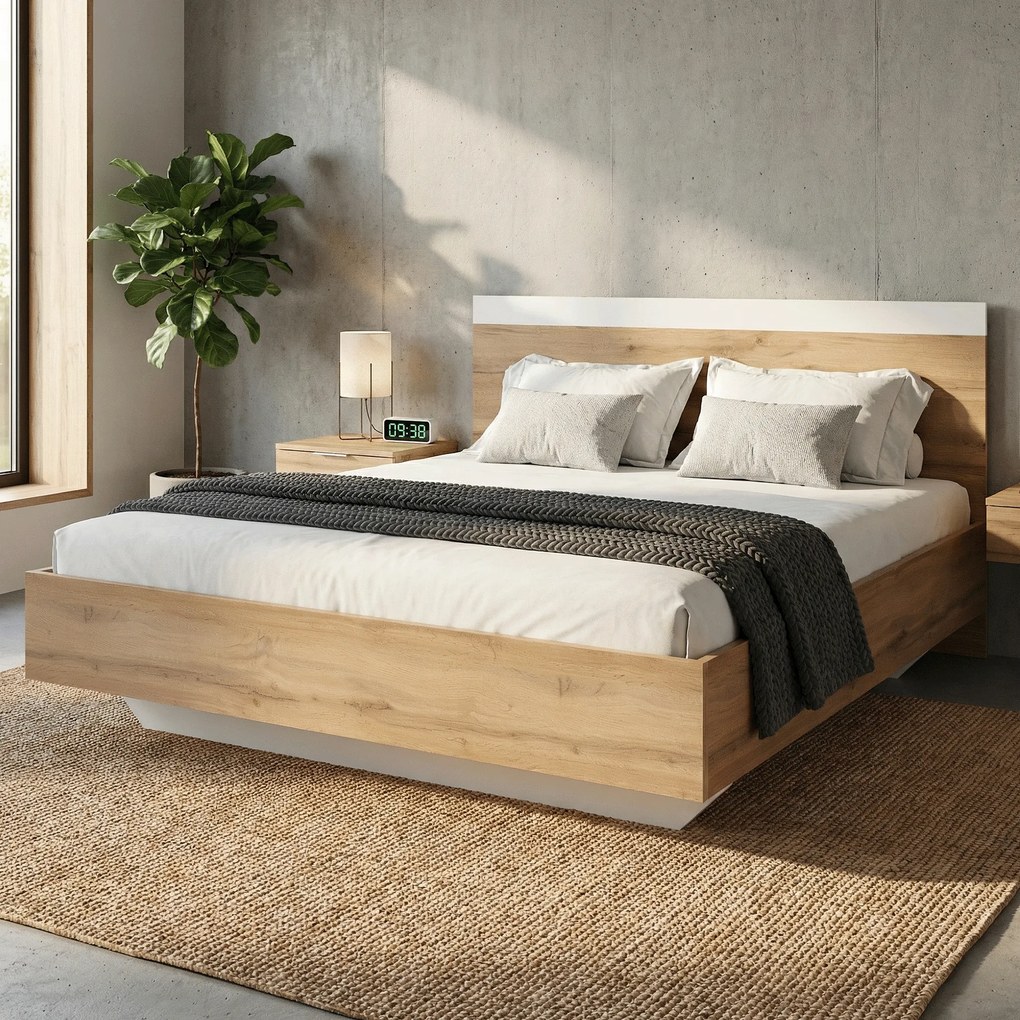 Dupla ágy, 160x200, tölgy wotan/fehér, GABRIELA