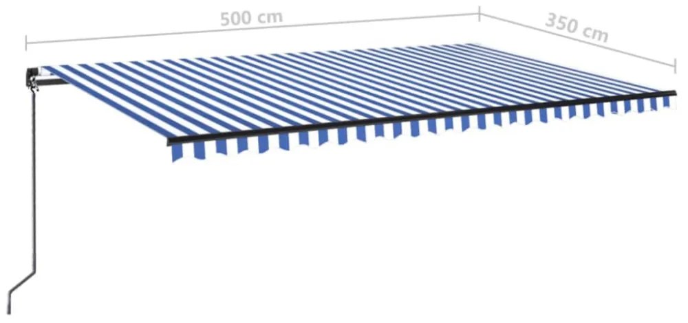 kék és fehér kézzel kihúzható LED-es napellenző 500 x 350 cm