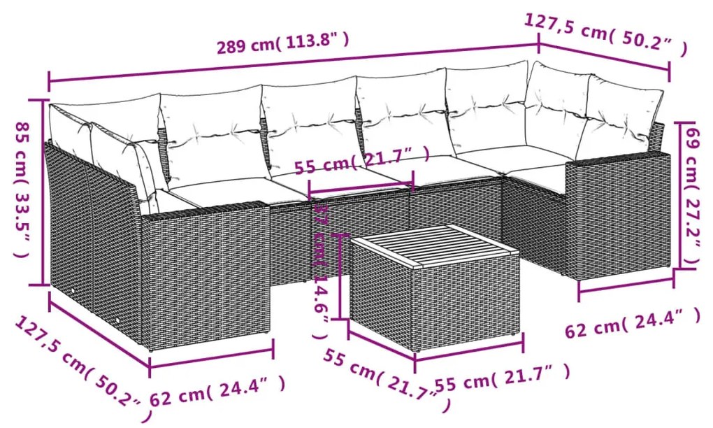 8 részes bézs polyrattan kerti ülőgarnitúra párnával