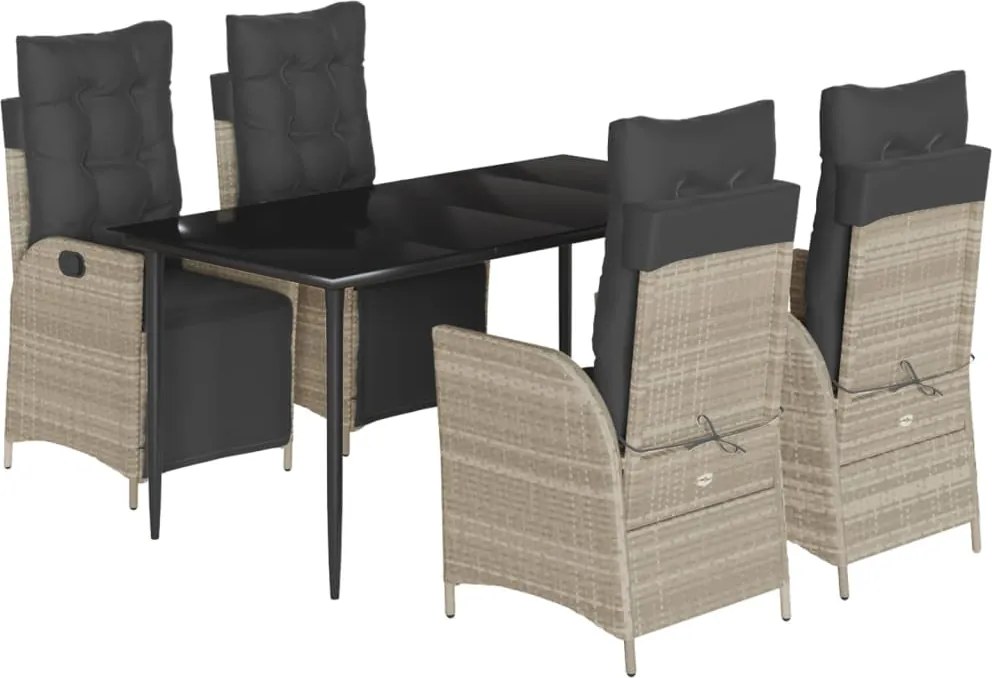 vidaXL 5részes világosszürke polyrattan kerti étkezőgarnitúra párnával