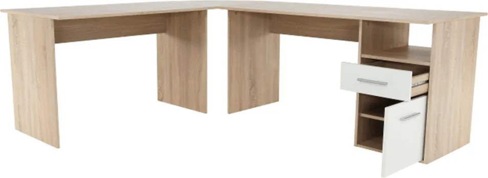 Sarok számítógépasztal, sonoma tölgyfa/fehér, MAURUS NEW MA11