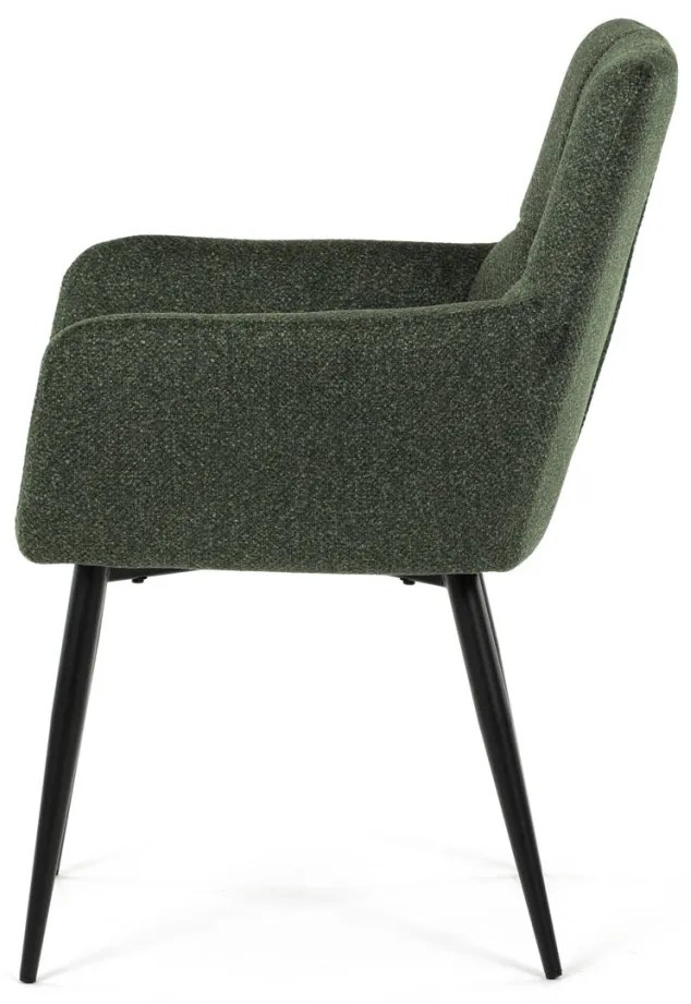 Scaun de sufragerie elegant cu brațe, stofă verde, metal negru