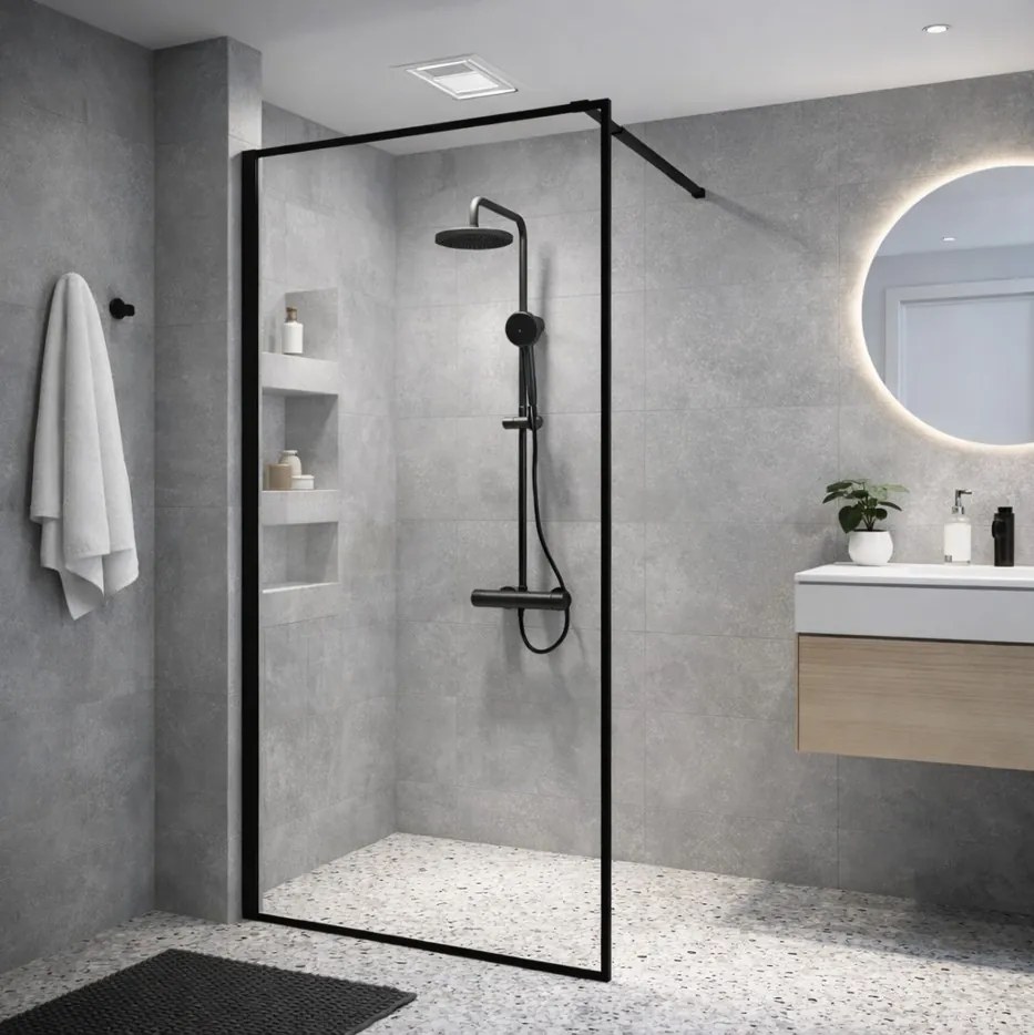 Erga Paris, Beépíthető zuhanykabin 120x200 cm, fekete keretben, 8 mm-es átlátszó üveg, fekete profil, ERG-V02-PARIS-120x200-BF